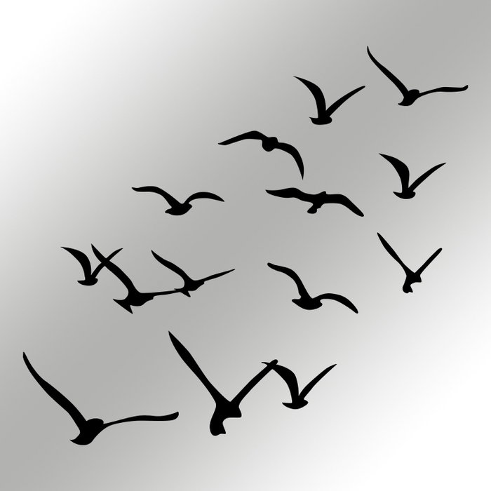 Wallity Migration - Escultura de pared de metal con 11 pájaros negros